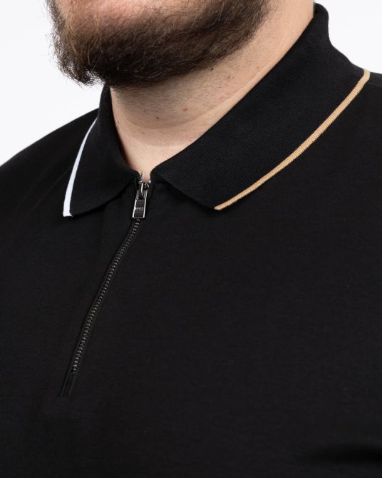 Polo zippé mercerisé grande taille noir