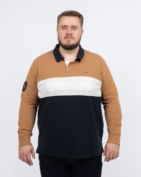 Polo manches longues piqué color block grande taille marron