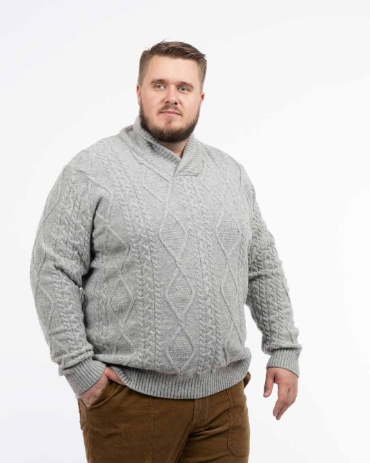 Pull aran grande taille gris clair