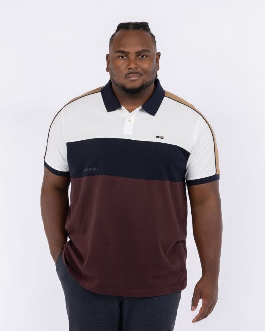 Polo piqué color block grande taille bordeaux