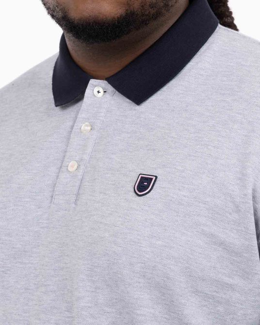 Polo manches longues piqué grande taille gris clair