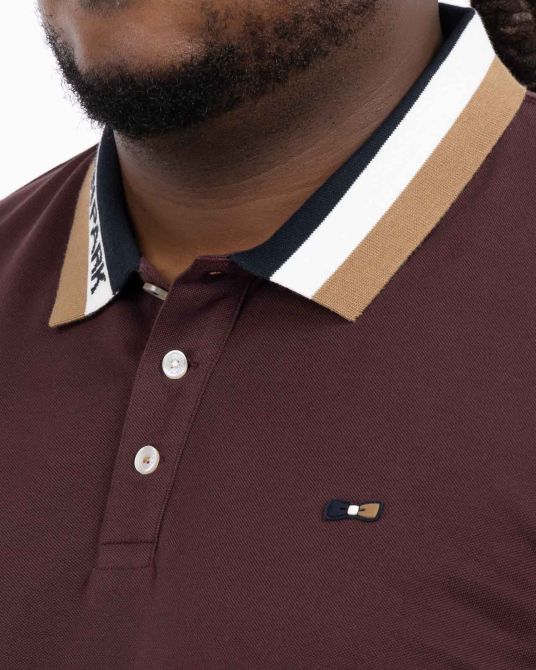 Polo manches longues piqué bicolore grande taille bordeaux