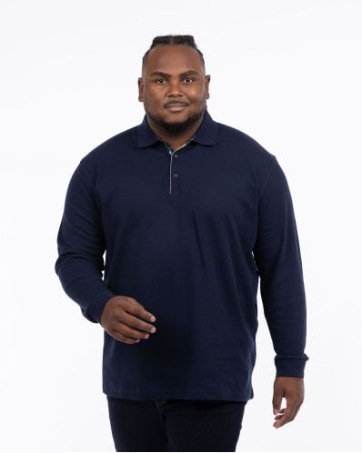 Polo manches longues gaufré grande taille bleu marine