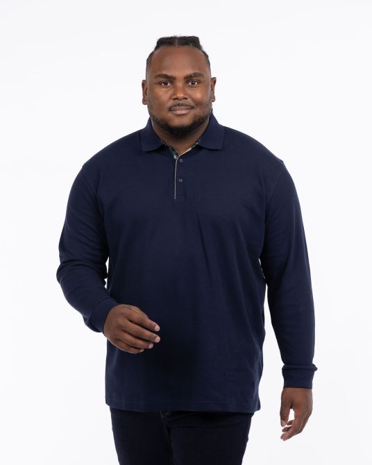 Polo manches longues gaufré grande taille bleu marine