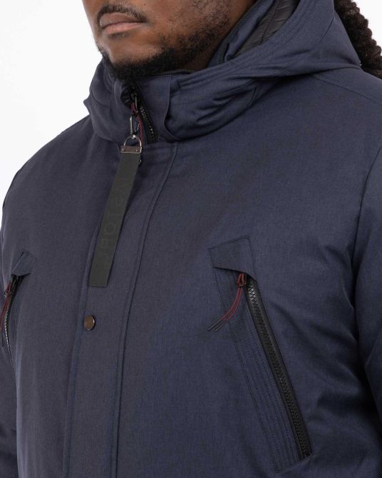 Parka longue à capuche amovible grande taille bleu marine