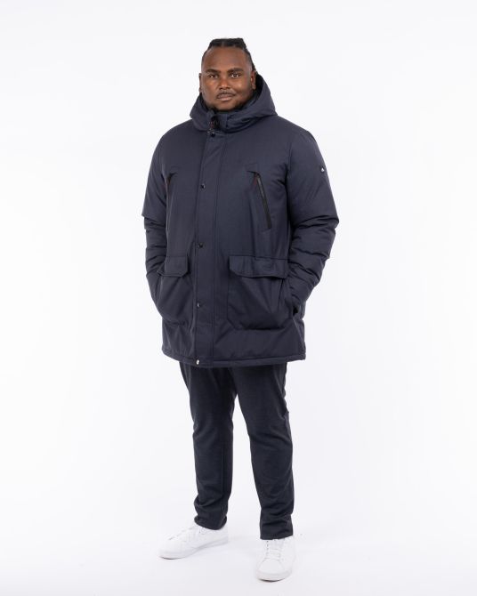 Parka longue à capuche amovible grande taille bleu marine