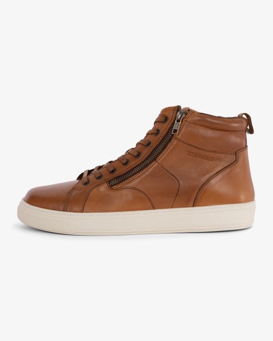 Sneakers en cuir montantes grande taille cognac