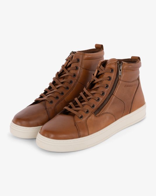 Sneakers en cuir montantes grande taille cognac