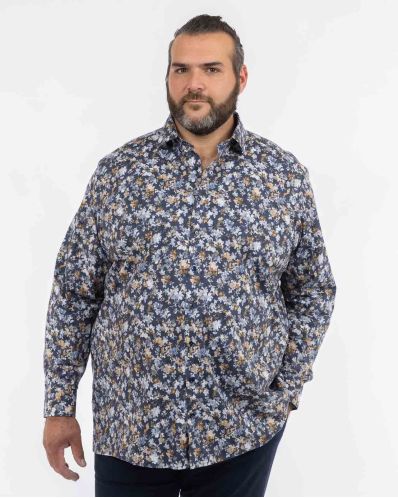 Chemise fleurie facile à repasser pour homme grand bleu indigo