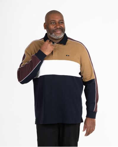 Polo manches longues jersey color block grande taille marron