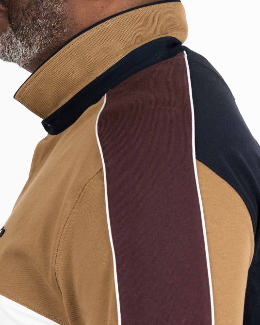 Polo manches longues jersey color block grande taille marron