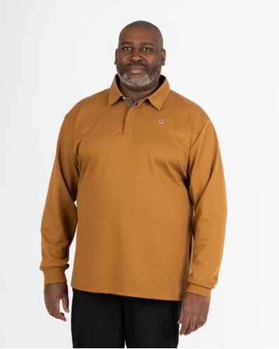 Polo manches longues grande taille camel