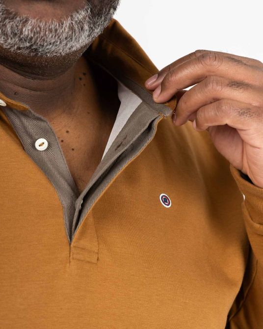 Polo manches longues grande taille camel