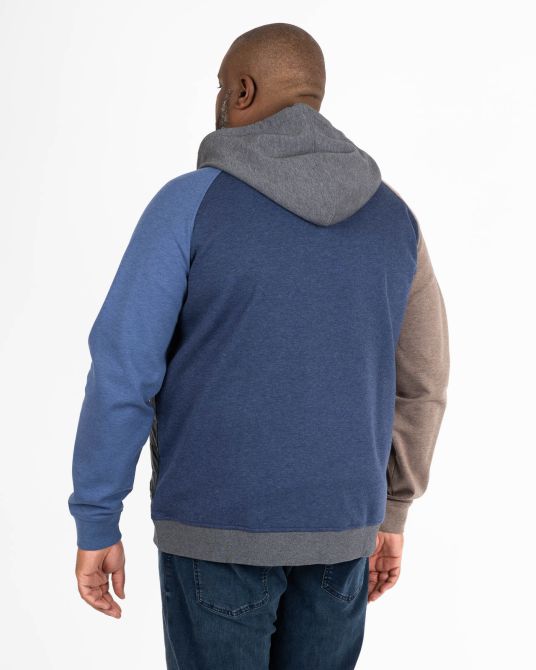 Sweat zippé à capuche grande taille bimatière bleu marine