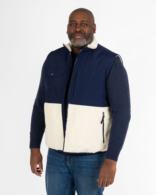 Veste sherpa sans manches grande taille bimatière beige