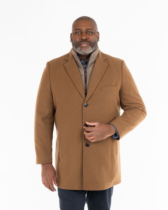 Manteau avec plastron amovible grande taille camel