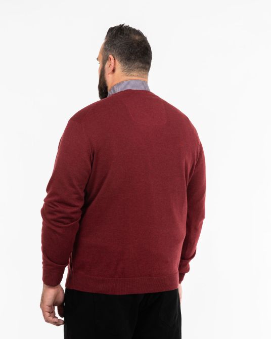 Pull col V en pima coton grande taille bordeaux