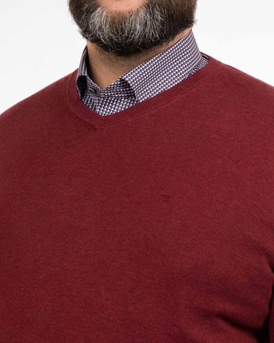 Pull col V en pima coton grande taille bordeaux