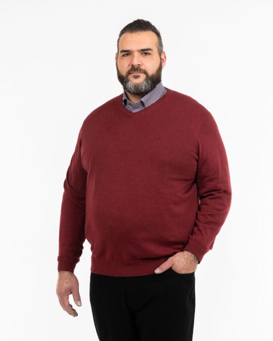 Pull col V en pima coton grande taille bordeaux