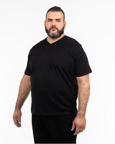 Lot 2 tee shirts grande taille Col V Noir en coton uni