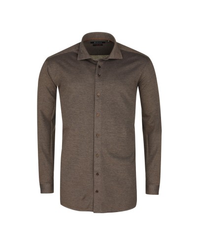 Chemise casual piqué fine maille marron cintrée: manches extra-longues 72cm