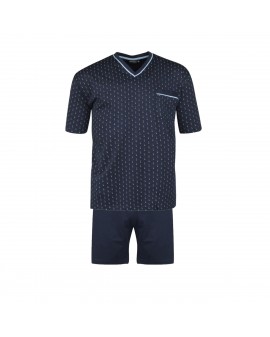 Pyjama court ORSON col V imprimé bleu