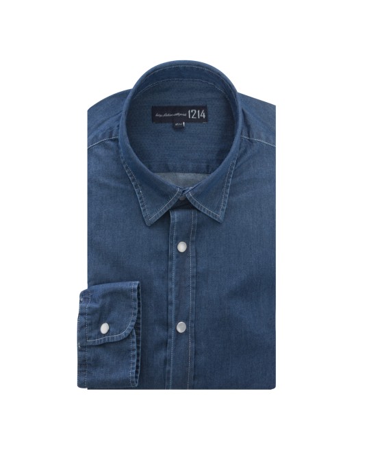 Chemise cintrée chambray 1214 manches extra-longues 72 cm bleu indigo