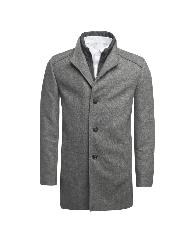 S4 Manteau en laine gris pour homme grand