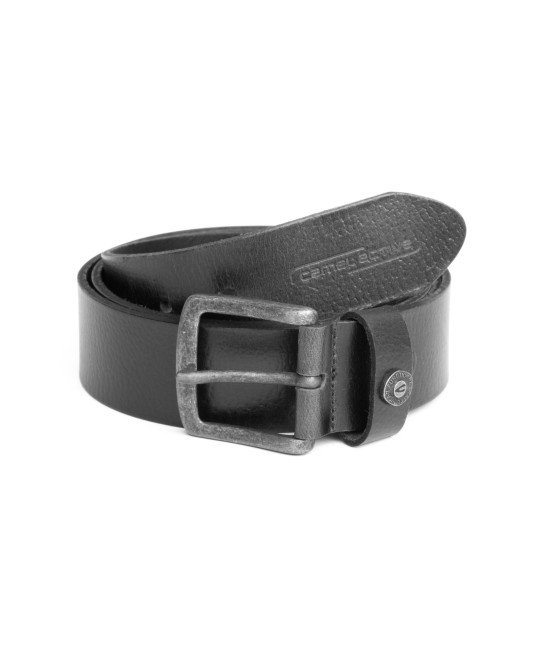 Ceinture cuir noir avec boucle argent: grande taille de 100 à 140 cm