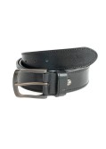 Ceinture cousue cuir noir avec boucle argent: grande taille de 100 à 140 cm