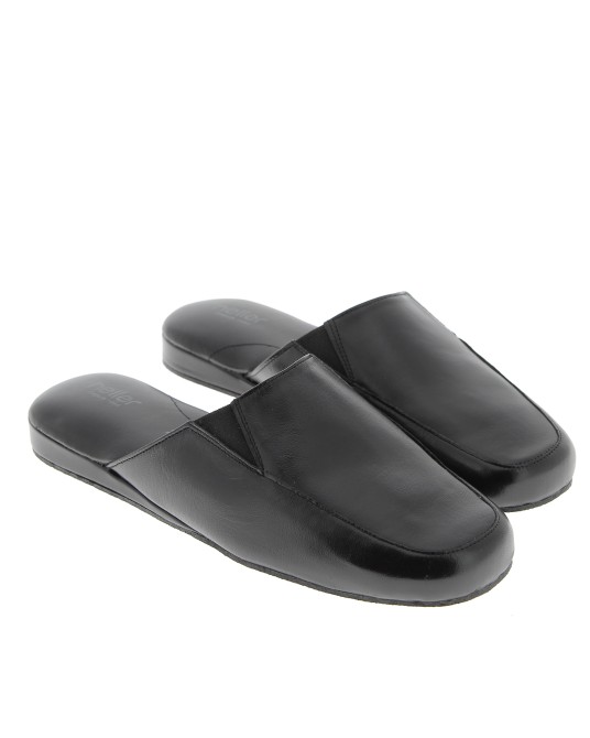 Chaussons mule en cuir Heller grande taille noir spéciales pieds larges