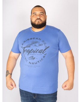 Tee Shirt col rond San Roch imprimé grande taille bleu