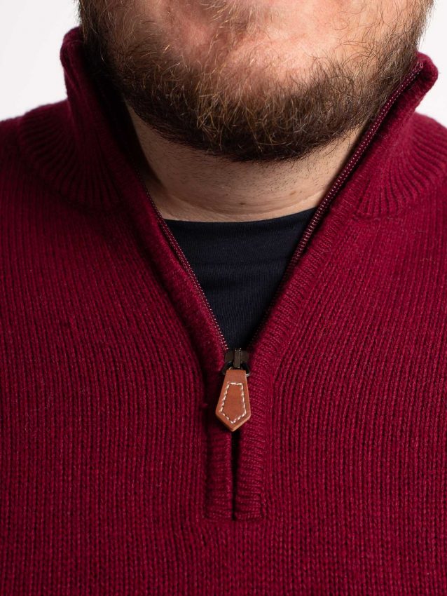 Pull cachemire Bordeaux col zippé - Homme grande taille 